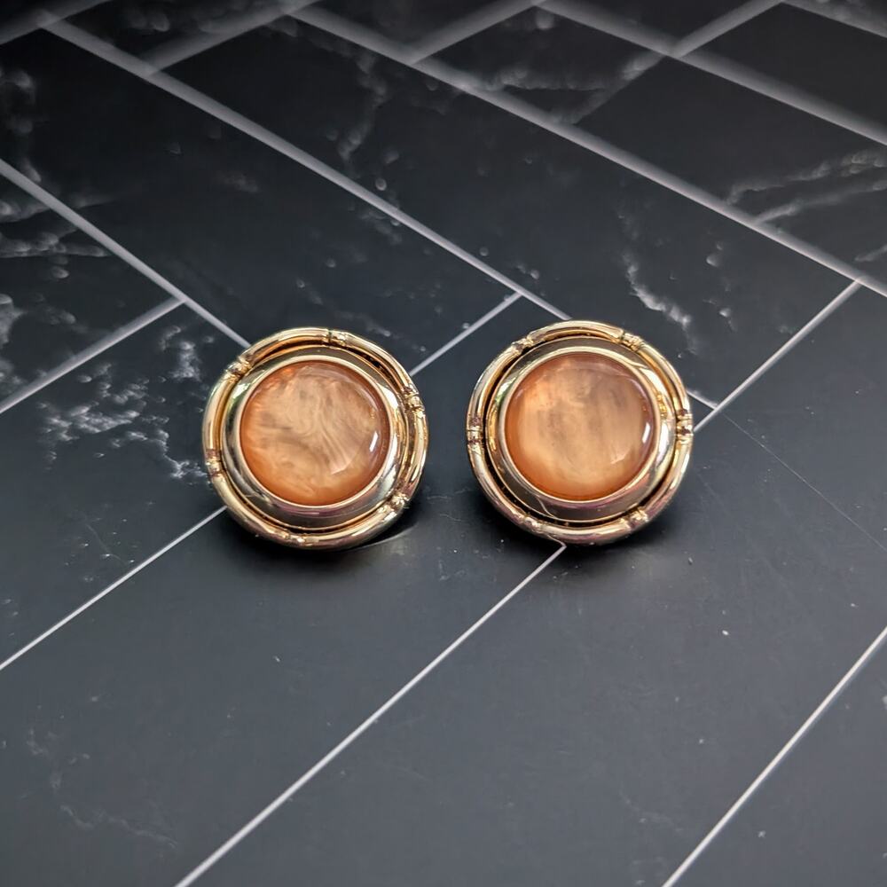Vintage Clip On Earrings Orange & Gold Tone Stylish & Elegant 1"